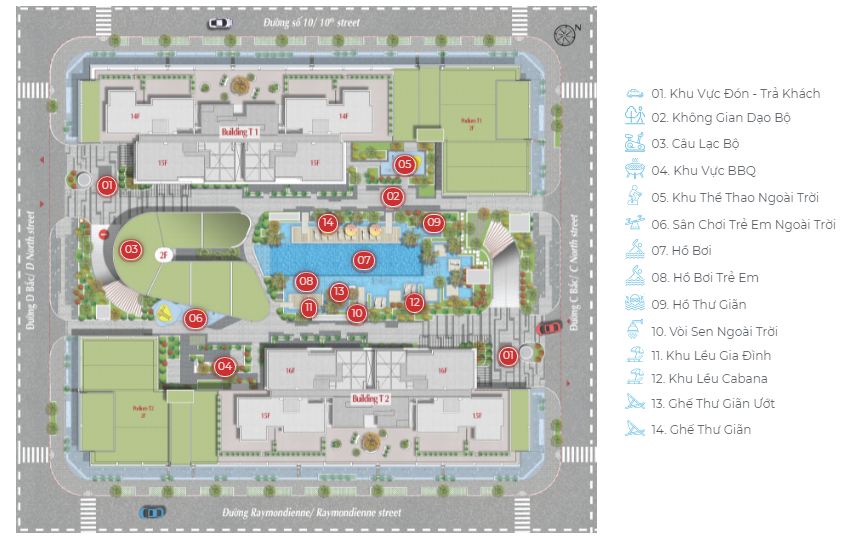 mặt bằng tiện ích tại dự án cardinal court