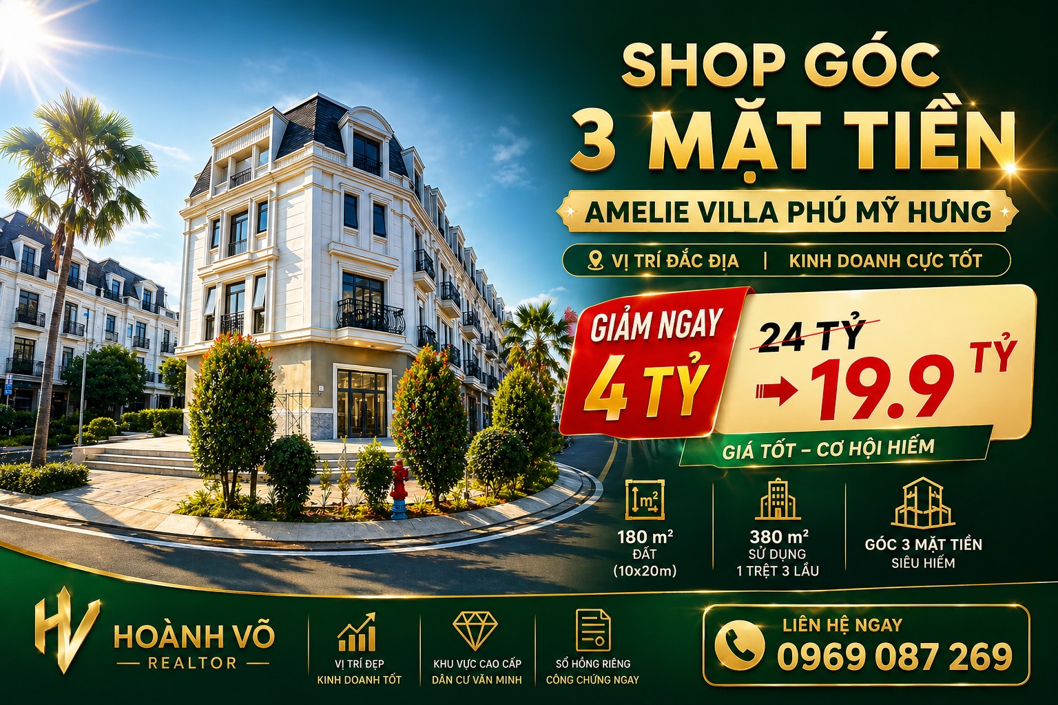 Căn góc 3 mặt tiền Amelie Villa Phú Mỹ Hưng