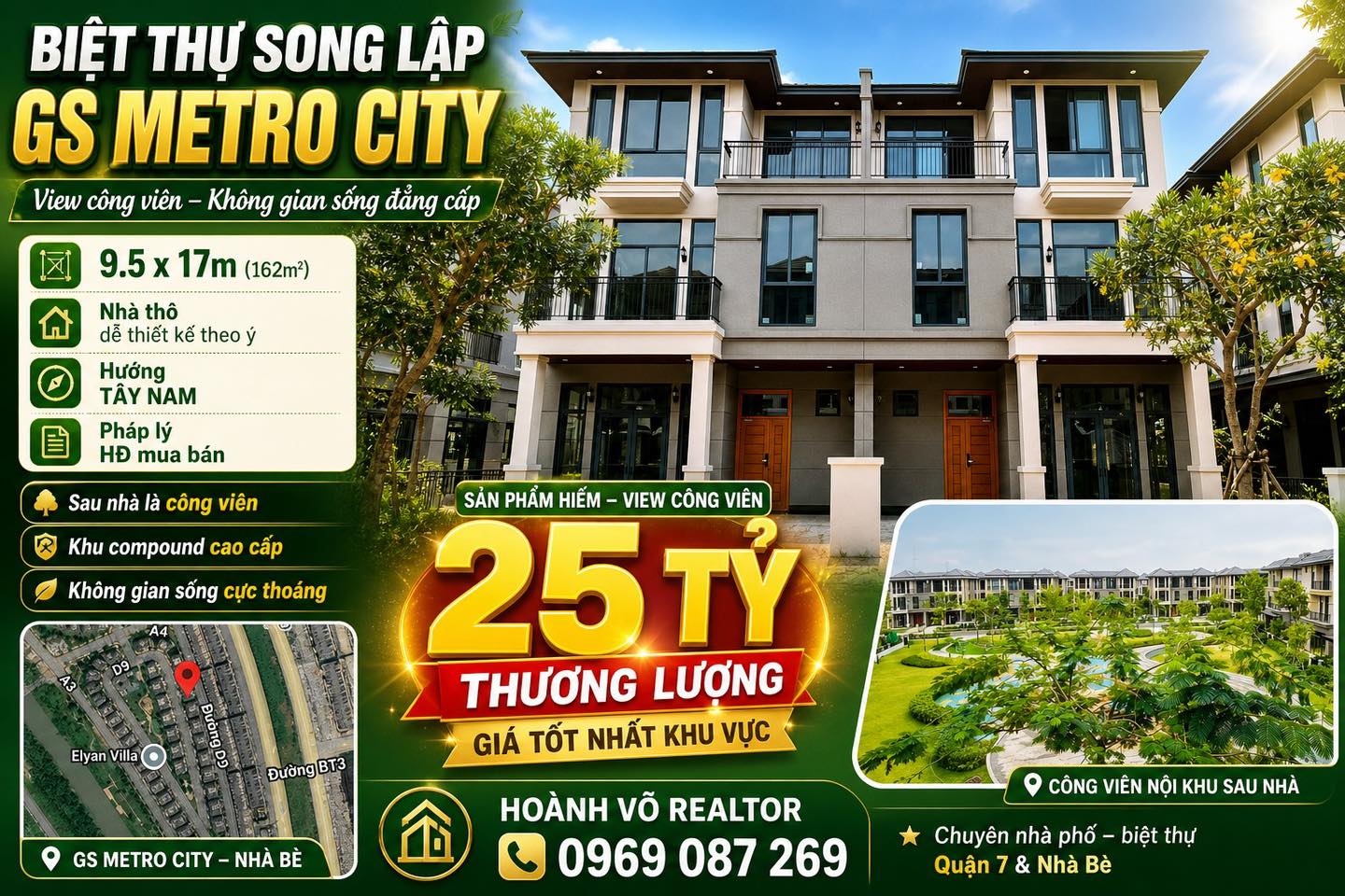Biệt thự Song lập 162 M2 GS Metro City