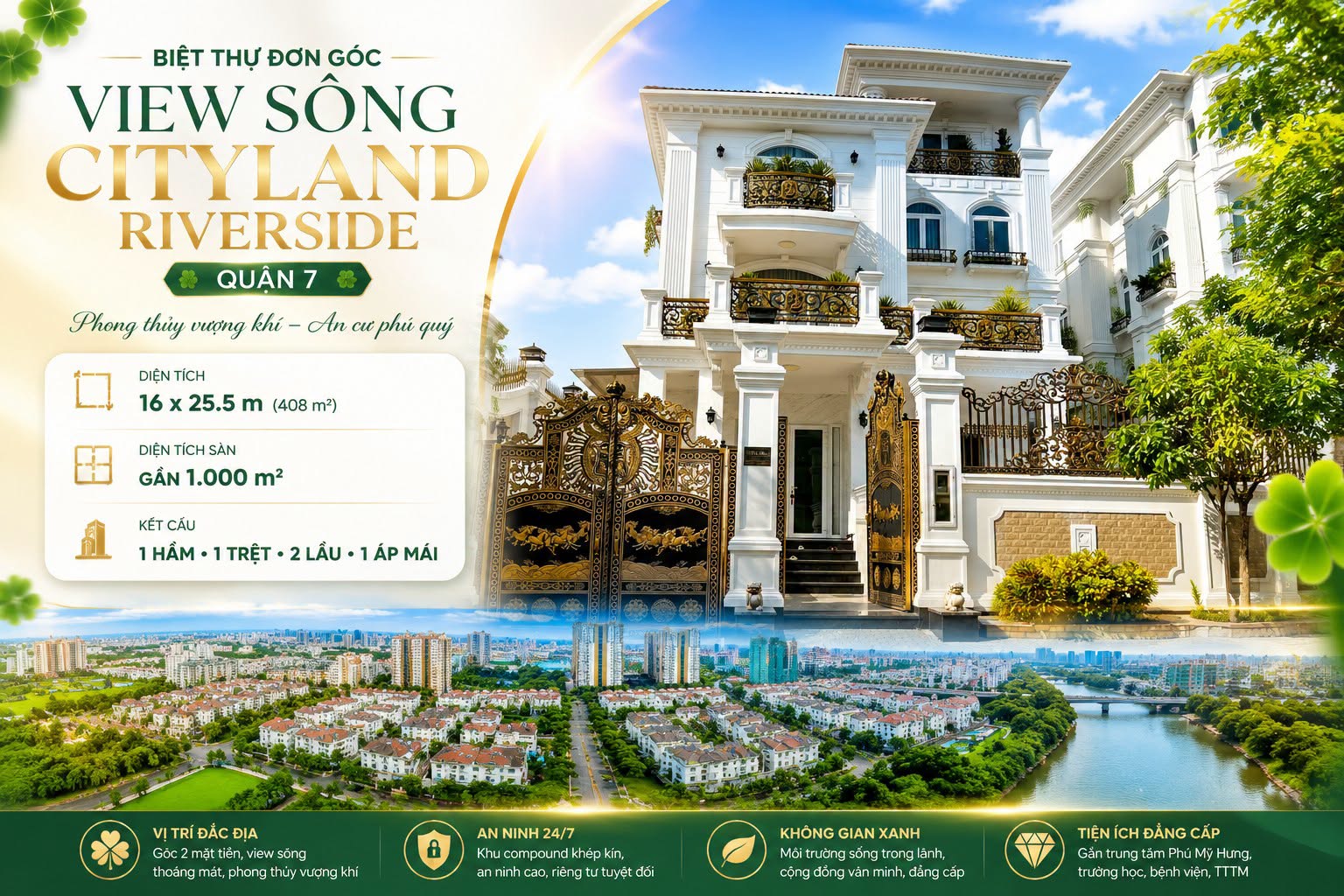 biệt thự đơn lập view sông city land riverside 