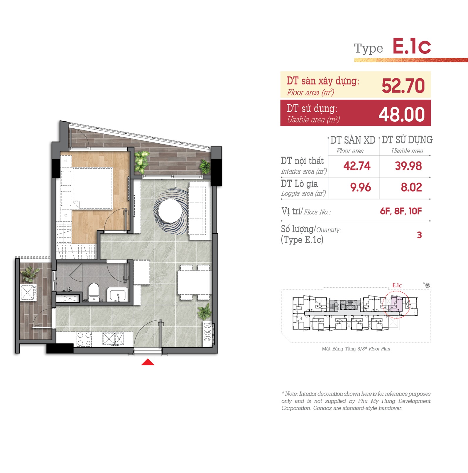 căn một phòng ngủ 2 ban công the aurora