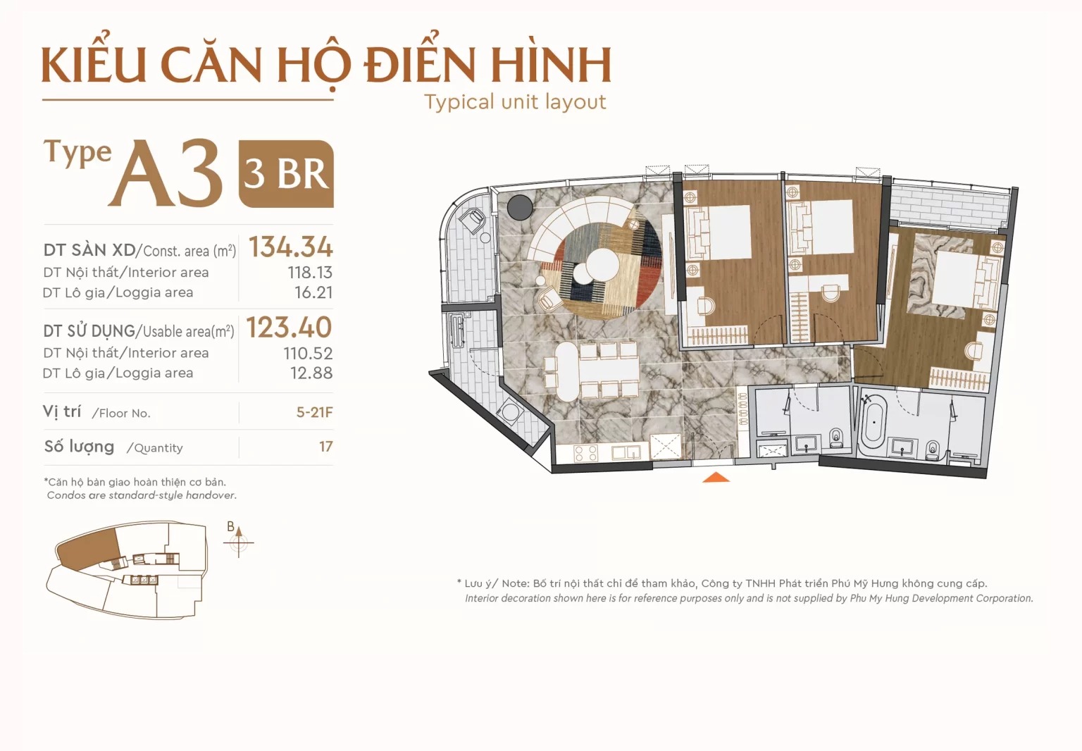 layout căn hộ a3 3 phòng ngủ the regency