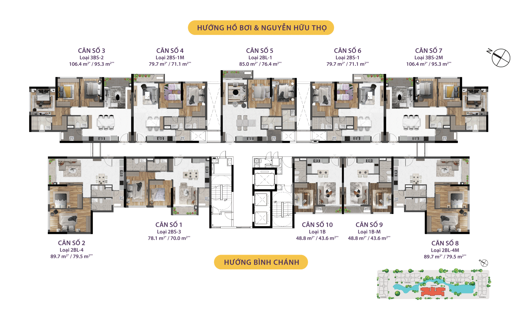 Mặt bằng tầng điển hình tháp T3 tầng 3 - 12 và 15 - 20