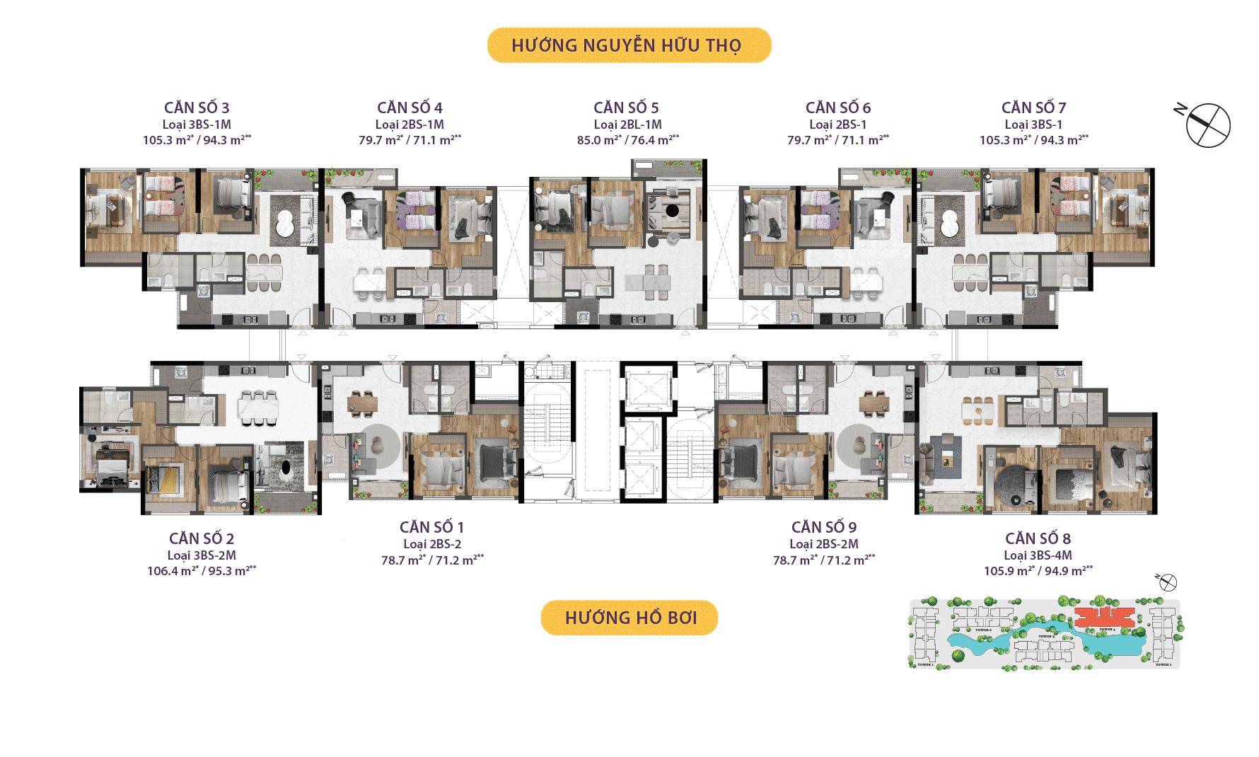 Mặt bằng tầng điển hình tháp T4 tầng 3 - 12 và 15 - 20