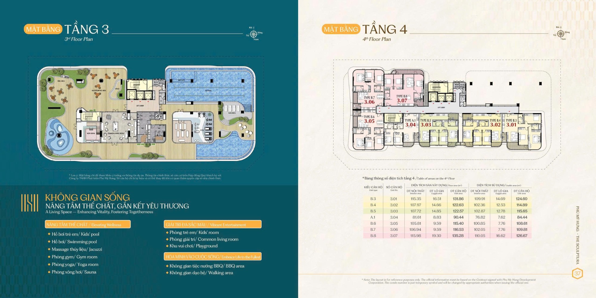 mặt bằng tầng 3 và tầng 4 the sculptura