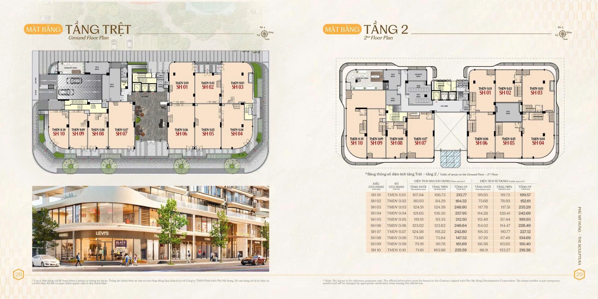 mặt bằng tầng 1 và tầng 2 the sculptura